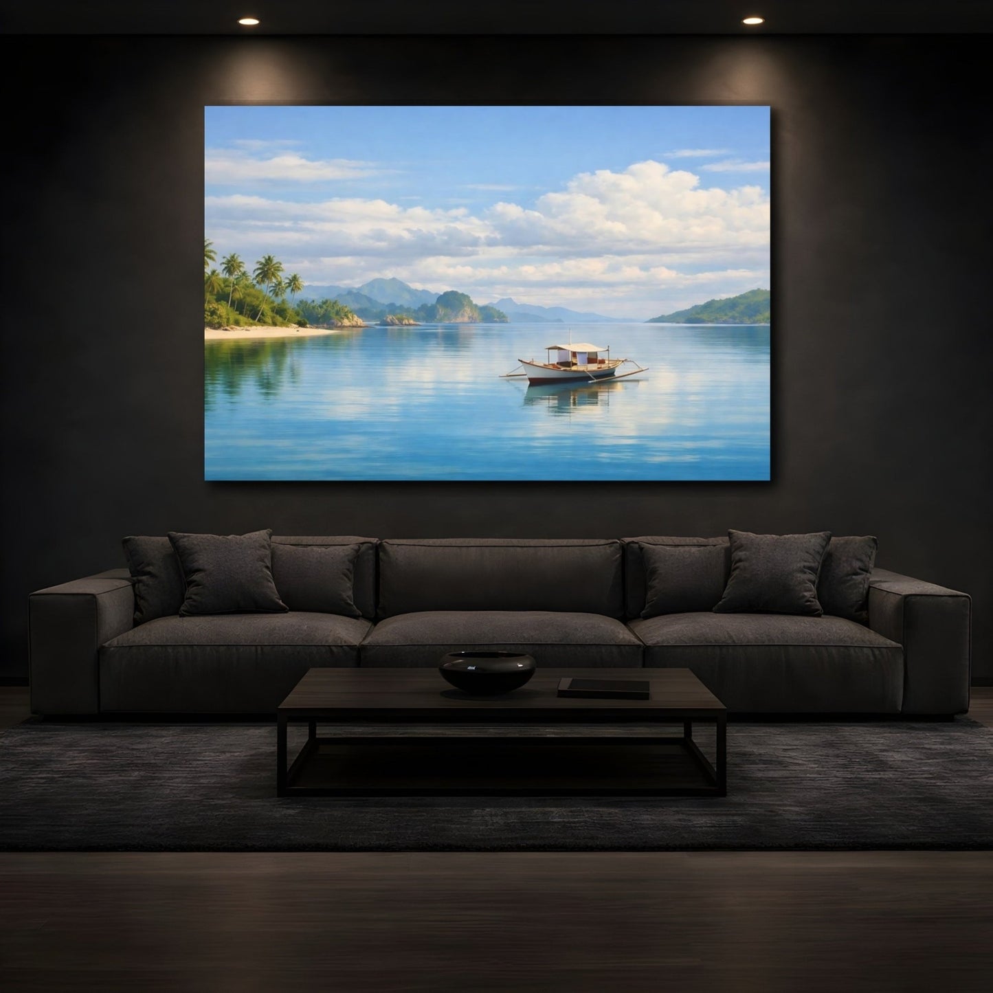 Nature Small Boat Blue Tropical - Canvas Wall Art Print - YesArtYes