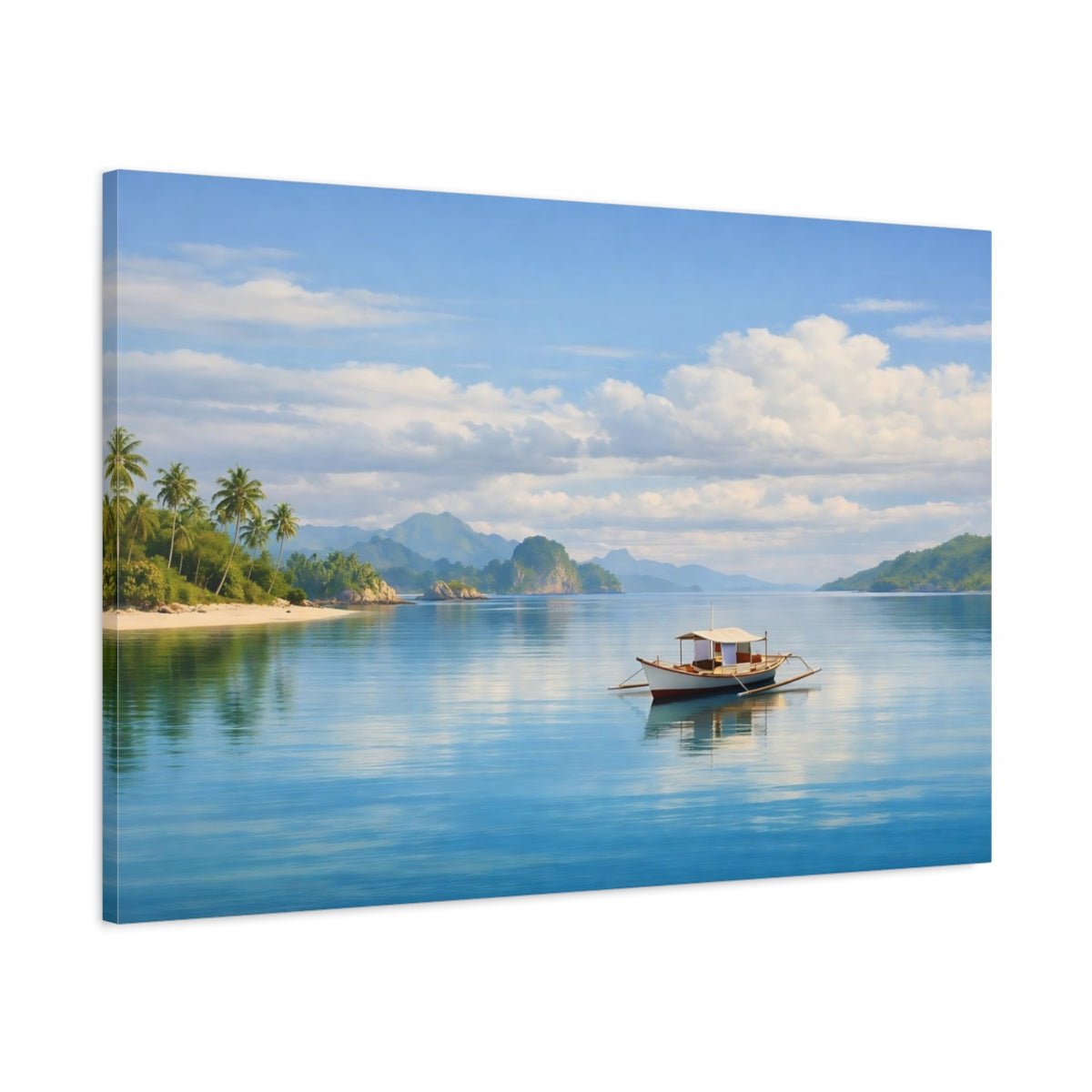 Nature Small Boat Blue Tropical - Canvas Wall Art Print - YesArtYes