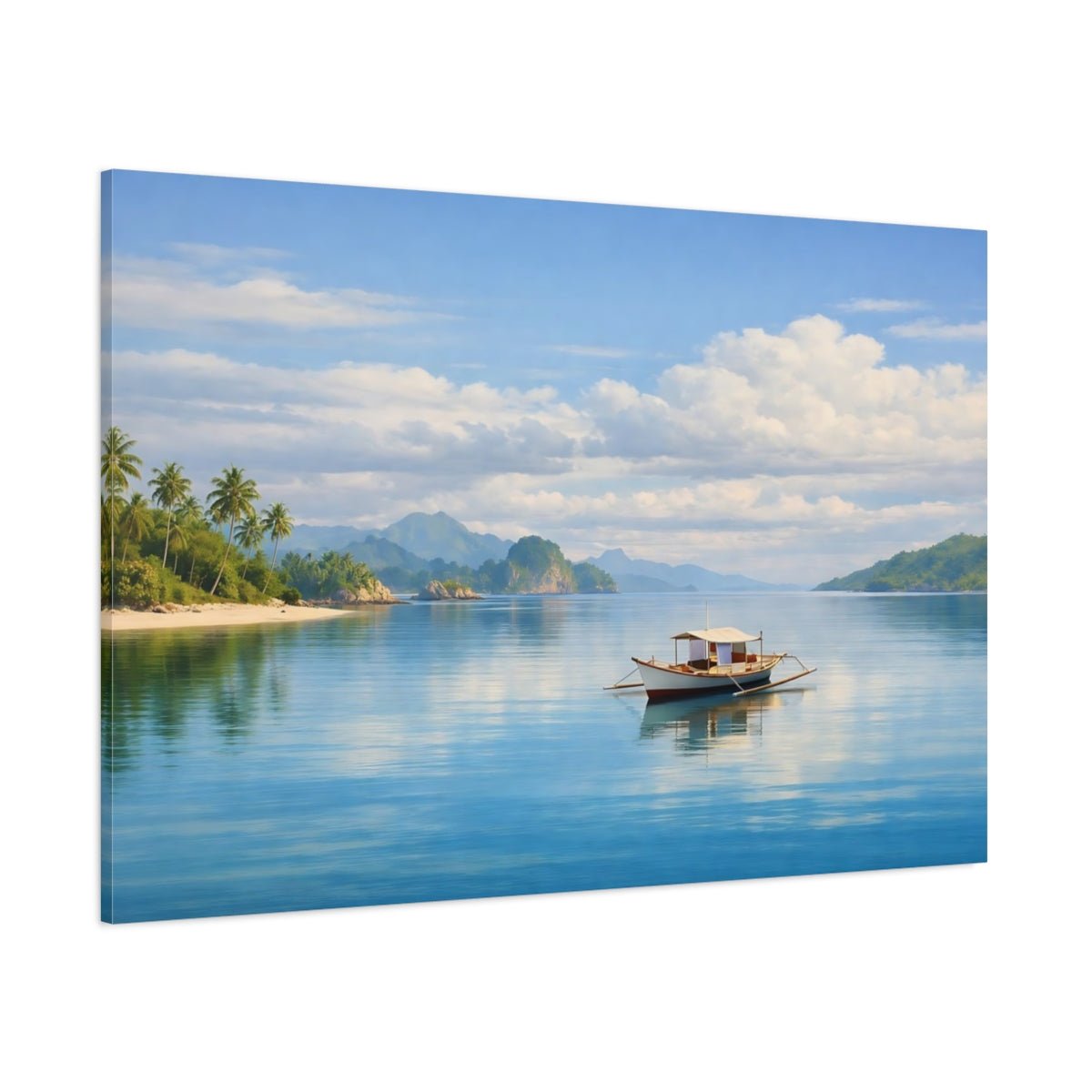 Nature Small Boat Blue Tropical - Canvas Wall Art Print - YesArtYes