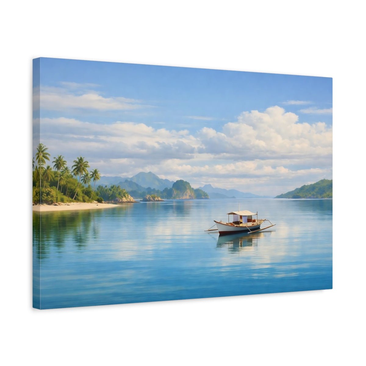 Nature Small Boat Blue Tropical - Canvas Wall Art Print - YesArtYes