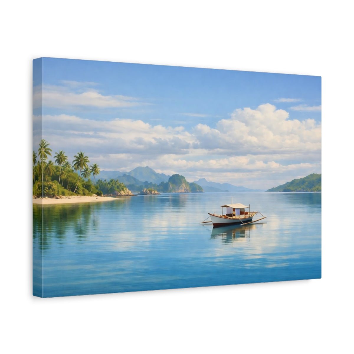 Nature Small Boat Blue Tropical - Canvas Wall Art Print - YesArtYes