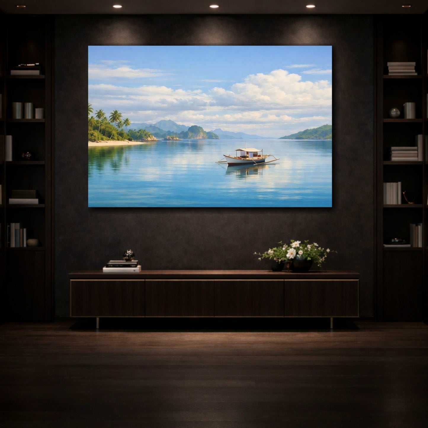 Nature Small Boat Blue Tropical - Canvas Wall Art Print - YesArtYes