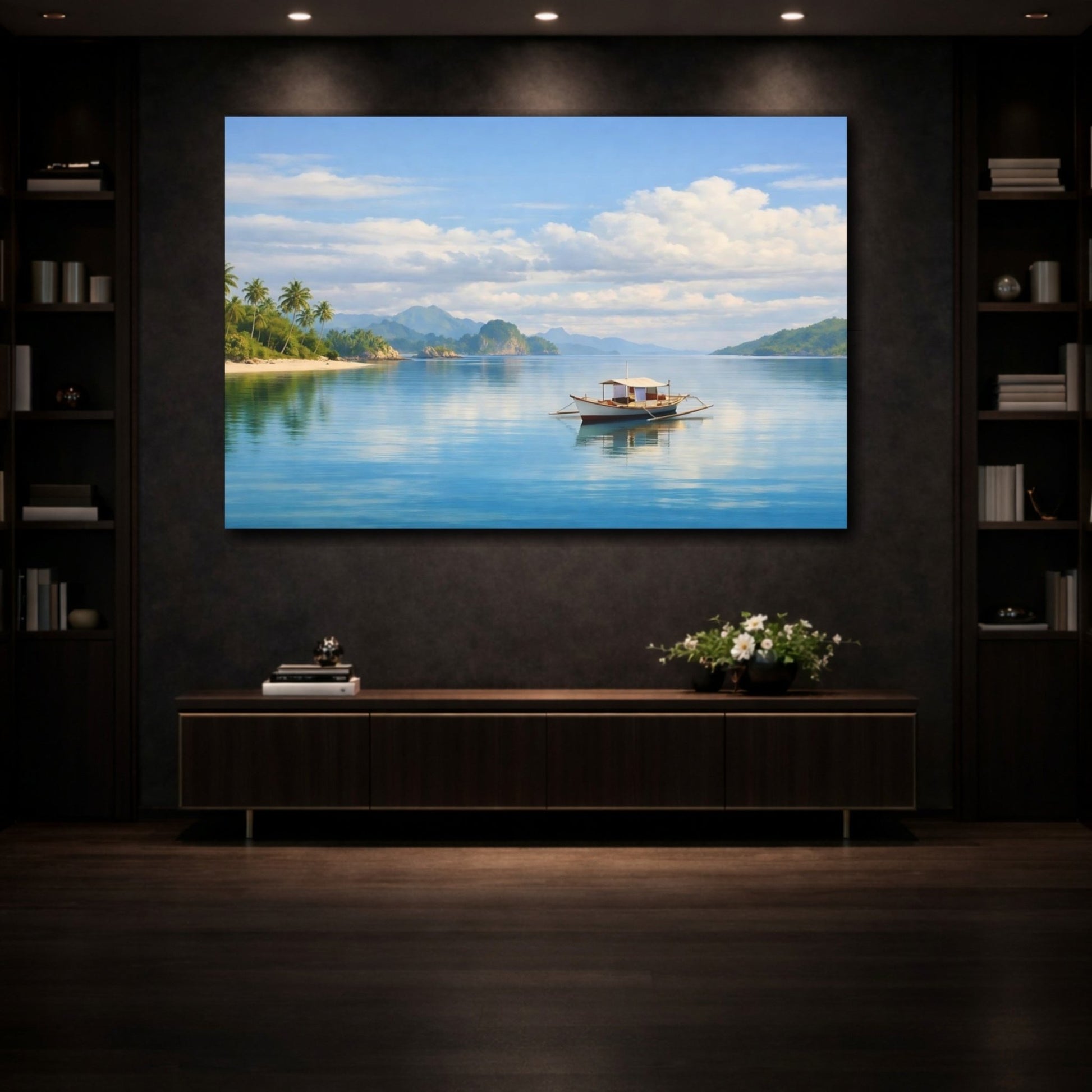 Nature Small Boat Blue Tropical - Canvas Wall Art Print - YesArtYes