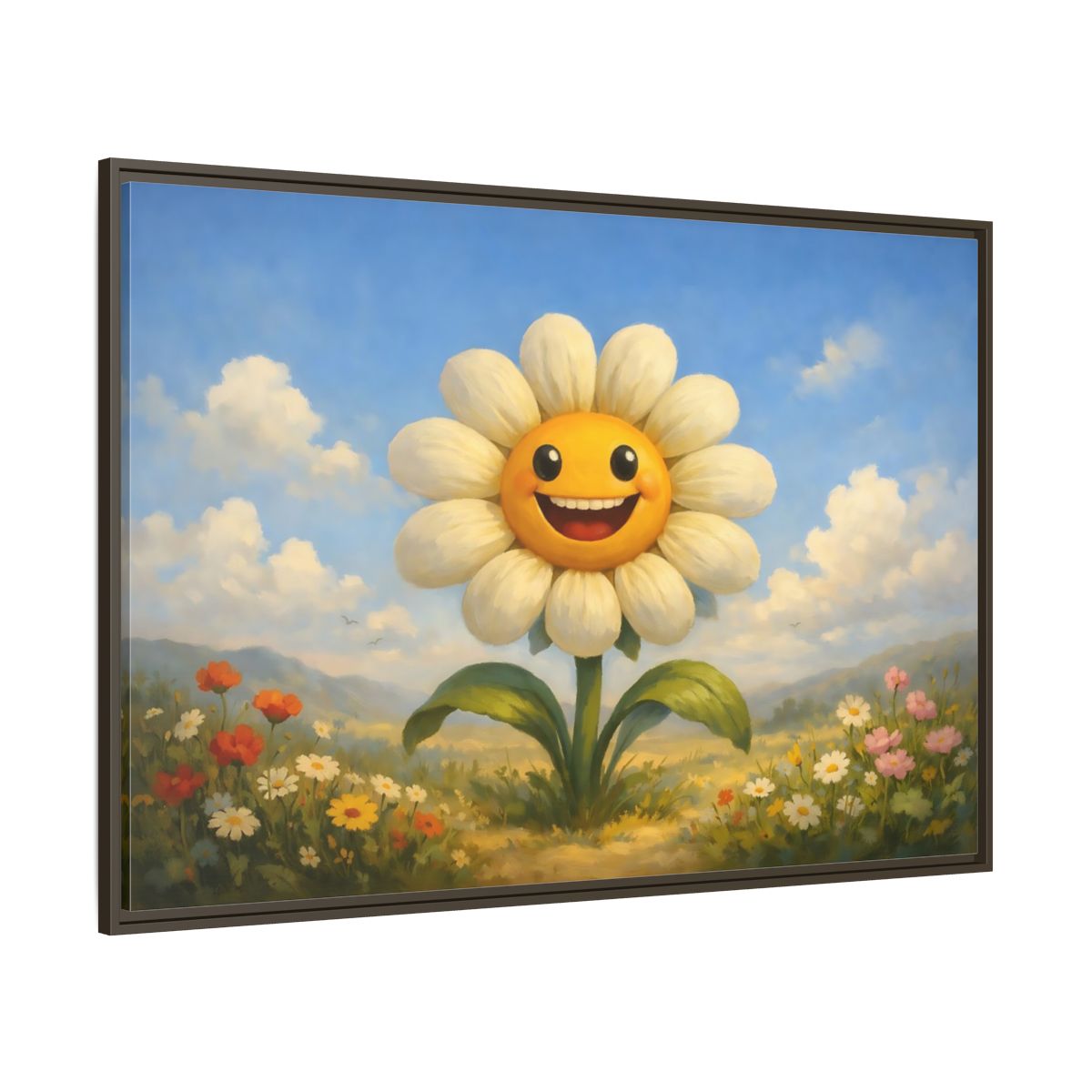 Main Mockup. Nature Smiling Daisy Yellow Daisy Field shown as stretched canvas wall art