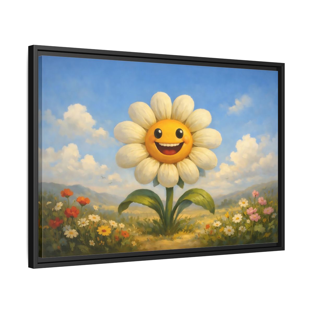 Side Mockup 14. Nature Smiling Daisy Yellow Daisy Field shown as stretched canvas wall art