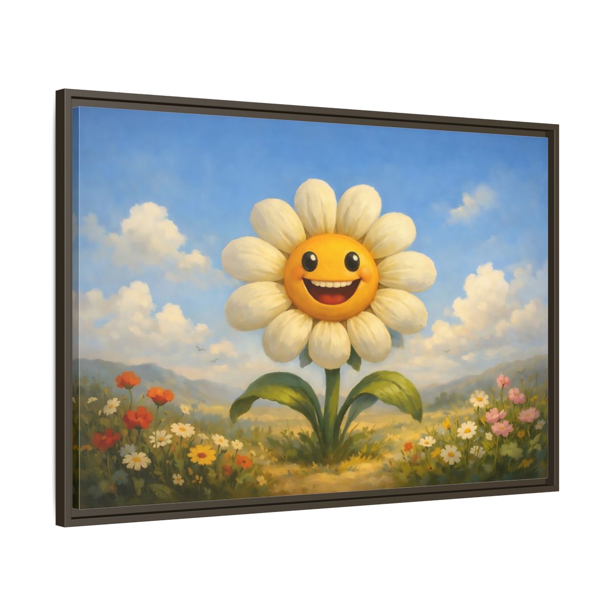 Side Mockup 9. Nature Smiling Daisy Yellow Daisy Field shown as stretched canvas wall art