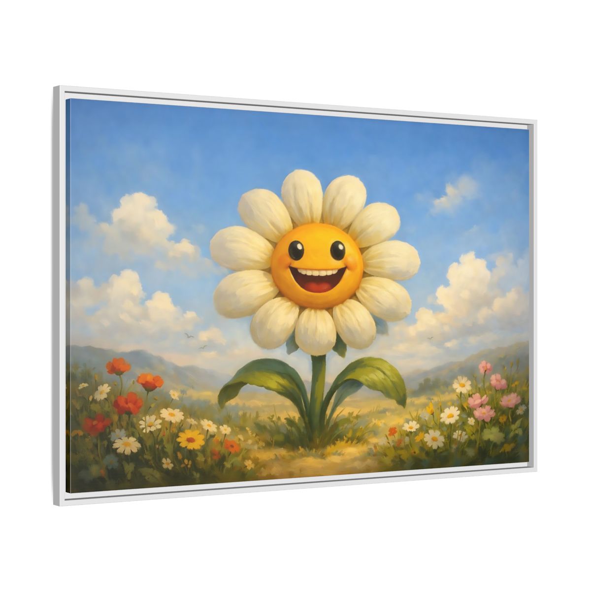Side Mockup 7. Nature Smiling Flower Joyful Floral Landscape shown as stretched canvas wall art