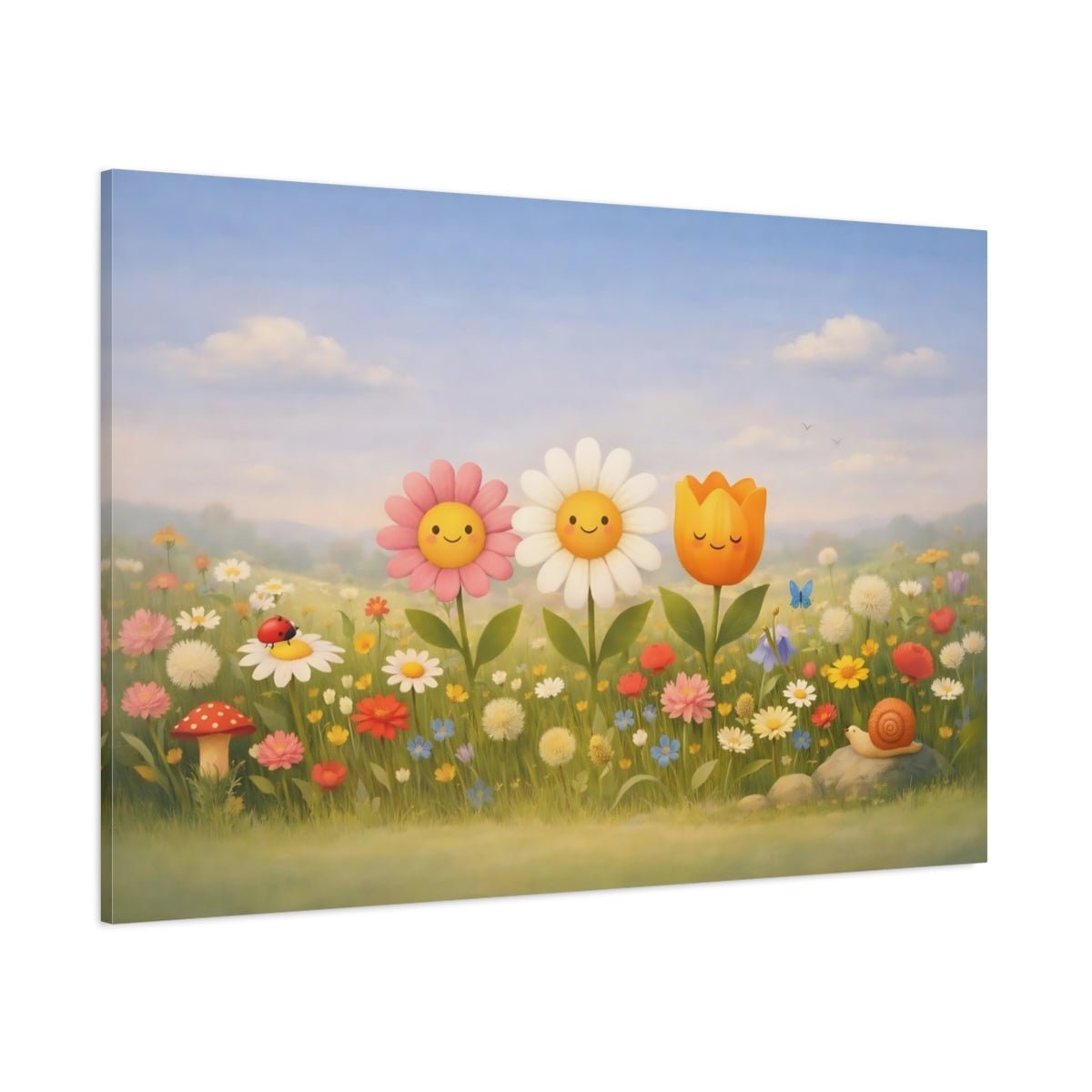 Nature Smiling Flowers Colorful - Canvas Wall Art Print - YesArtYes