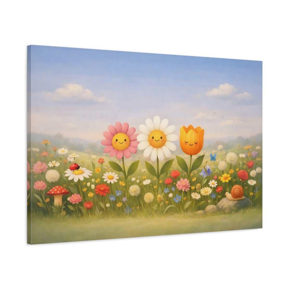 Nature Smiling Flowers Colorful - Canvas Wall Art Print - YesArtYes