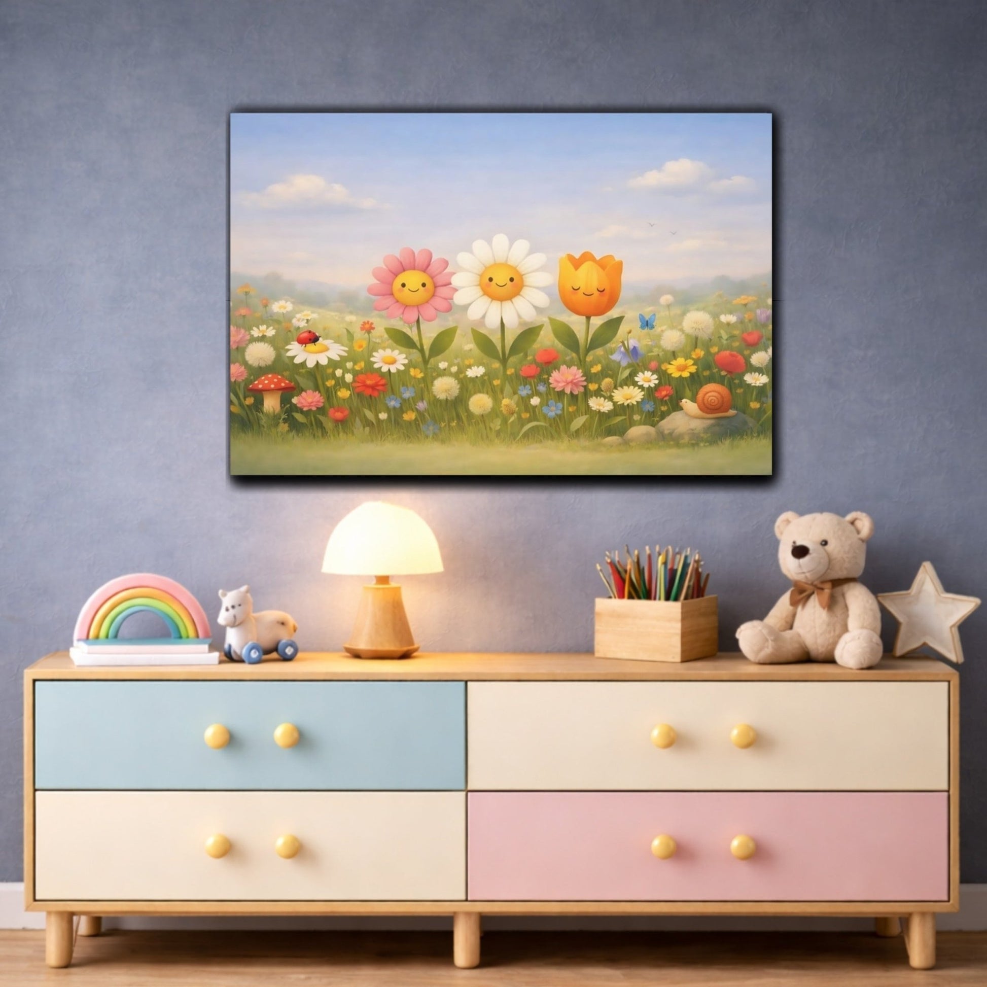 Nature Smiling Flowers Colorful - Canvas Wall Art Print - YesArtYes
