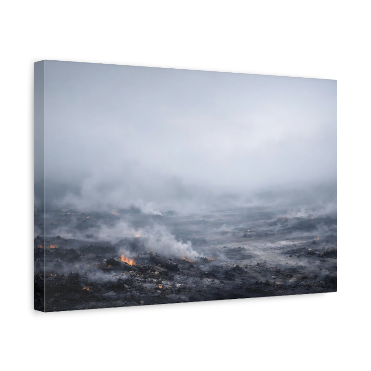 Side Mockup 4. Nature Smoldering Ground Grey Smoldering Landscape shown as stretched canvas wall art