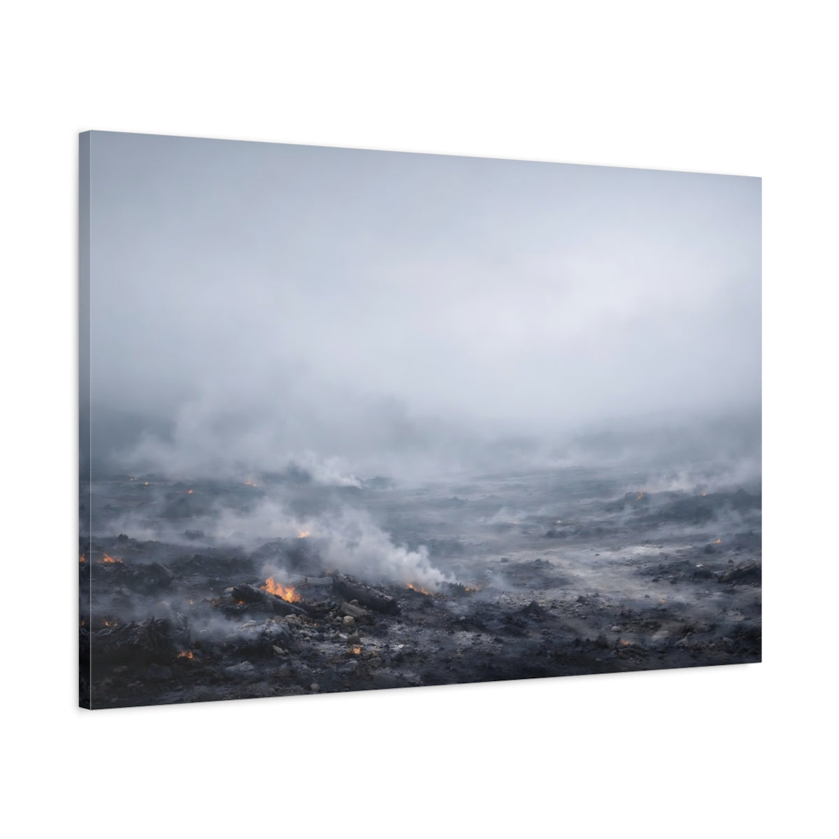 Main Mockup. Nature Smoldering Ground Grey Smoldering Landscape shown as stretched canvas wall art