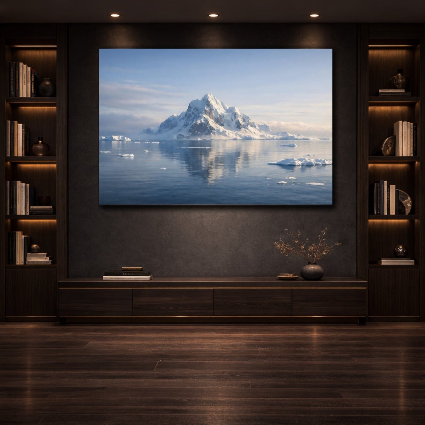 Nature Snow Mountain Blue And White Landscape - Canvas Wall Art Print - YesArtYes