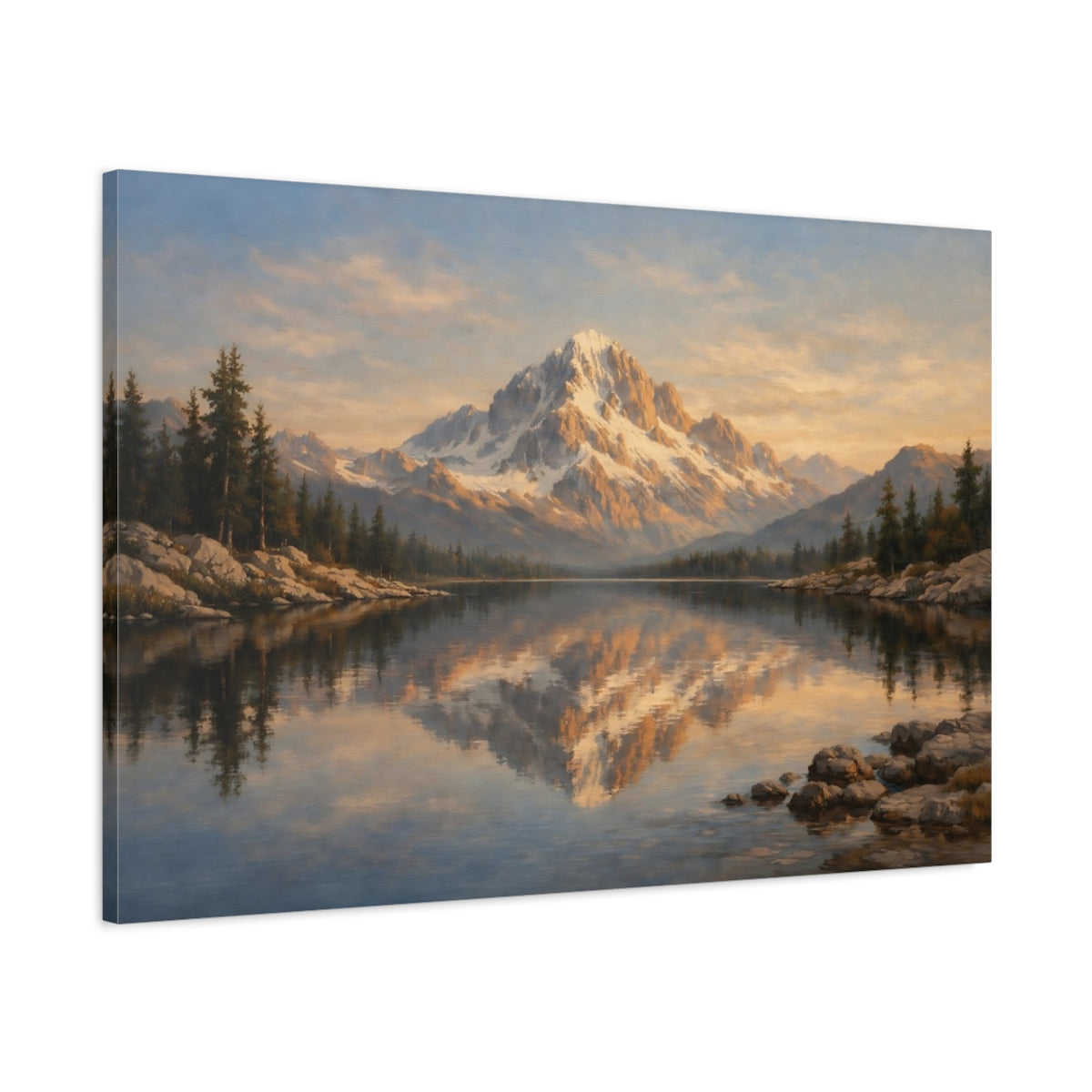 Side Mockup 1. Nature Snow Mountain Golden Mountain shown as stretched canvas wall art