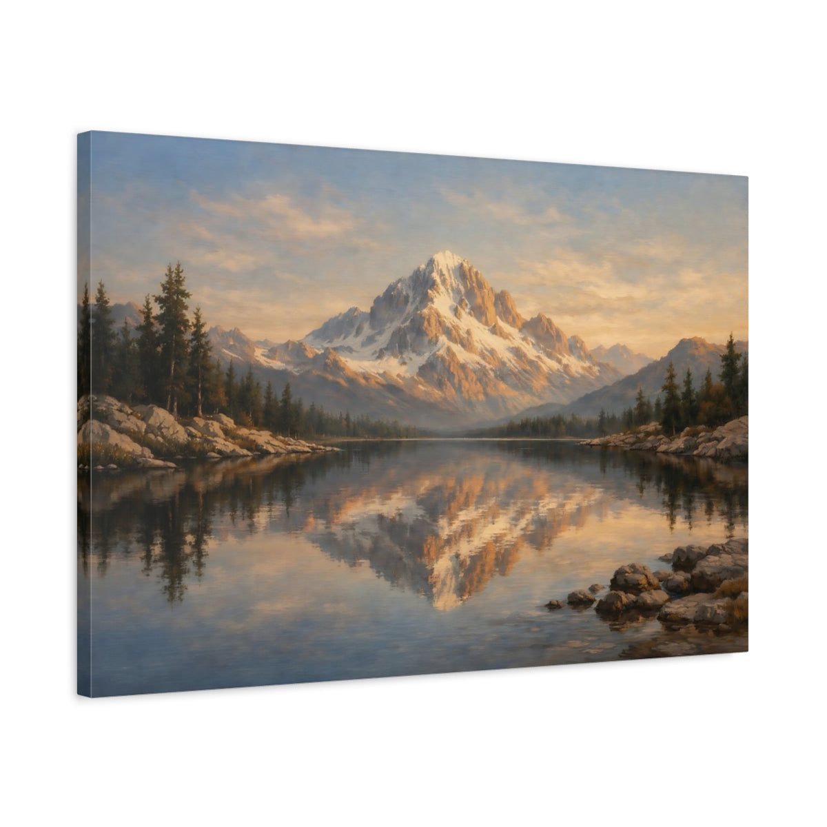 Side Mockup 2. Nature Snow Mountain Golden Mountain shown as stretched canvas wall art