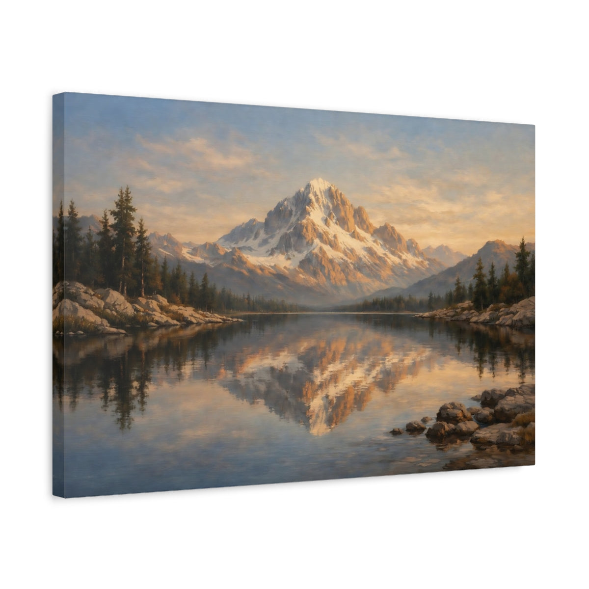 Side Mockup 3. Nature Snow Mountain Golden Mountain shown as stretched canvas wall art