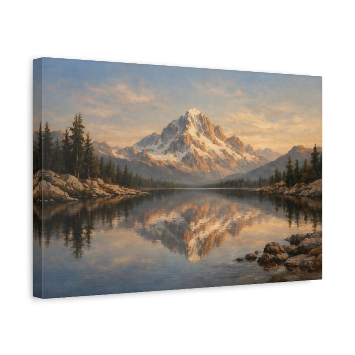Side Mockup 4. Nature Snow Mountain Golden Mountain shown as stretched canvas wall art