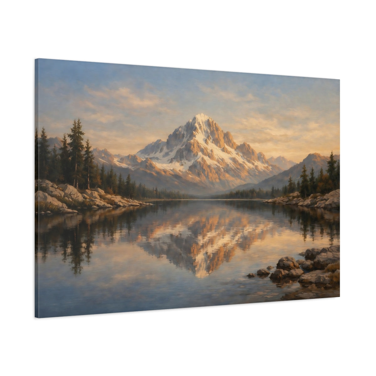 Main Mockup. Nature Snow Mountain Golden Mountain shown as stretched canvas wall art