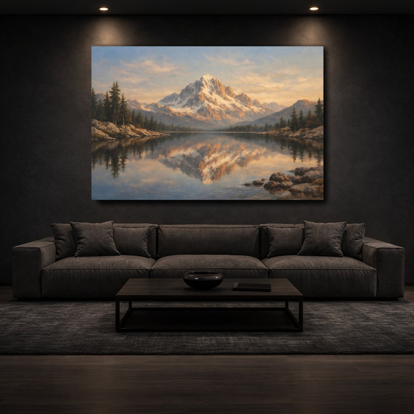 Mockup 2. Nature Snow Mountain Golden Mountain shown as stretched canvas wall art