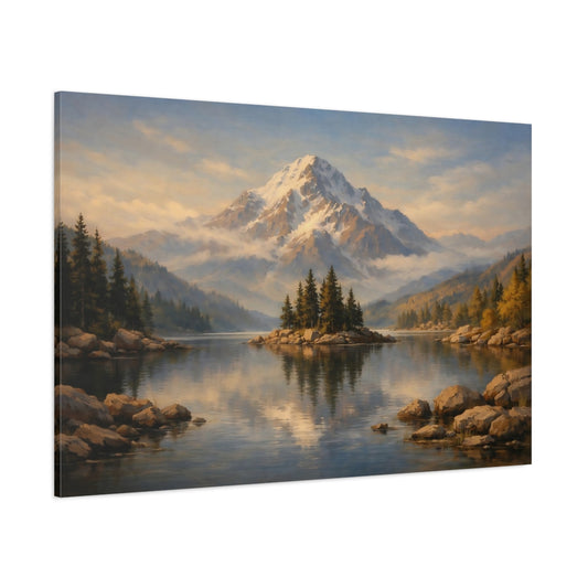 Main Mockup. Nature Snow Mountain Mountain Lake Landscape shown as stretched canvas wall art