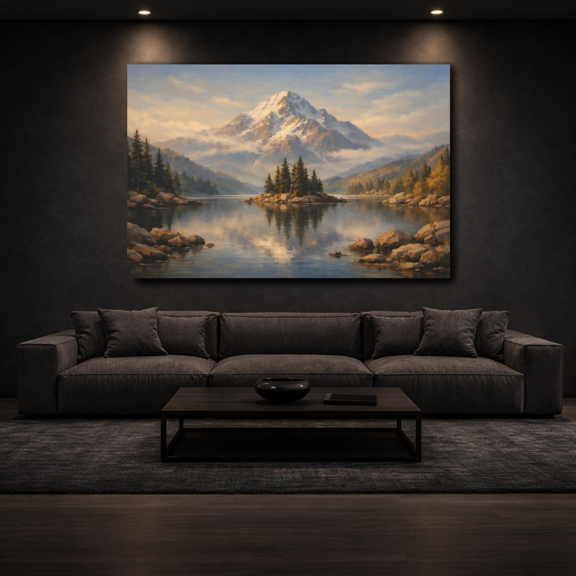 Mockup 2. Nature Snow Mountain Mountain Lake Landscape shown as stretched canvas wall art