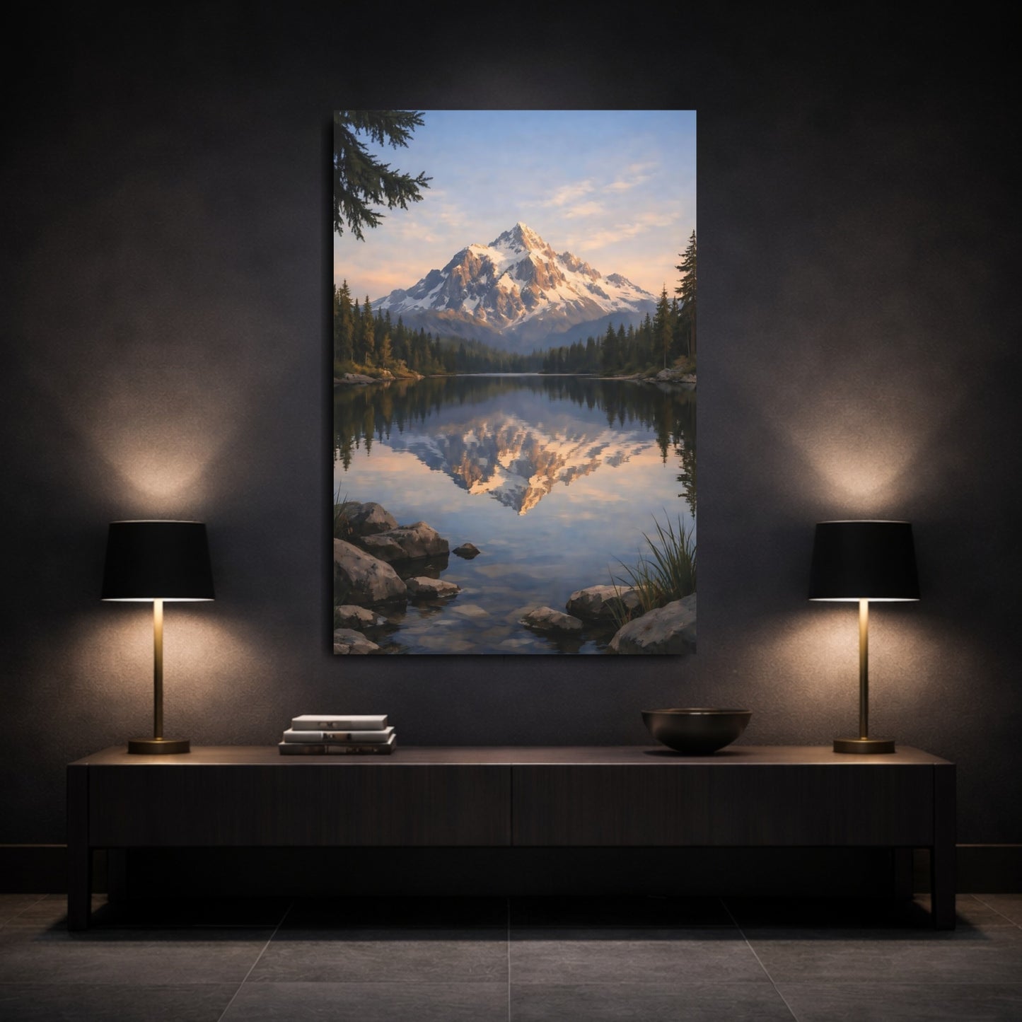 Nature Snow Mountain Snow Mountain Lake shown as front canvas room wall art