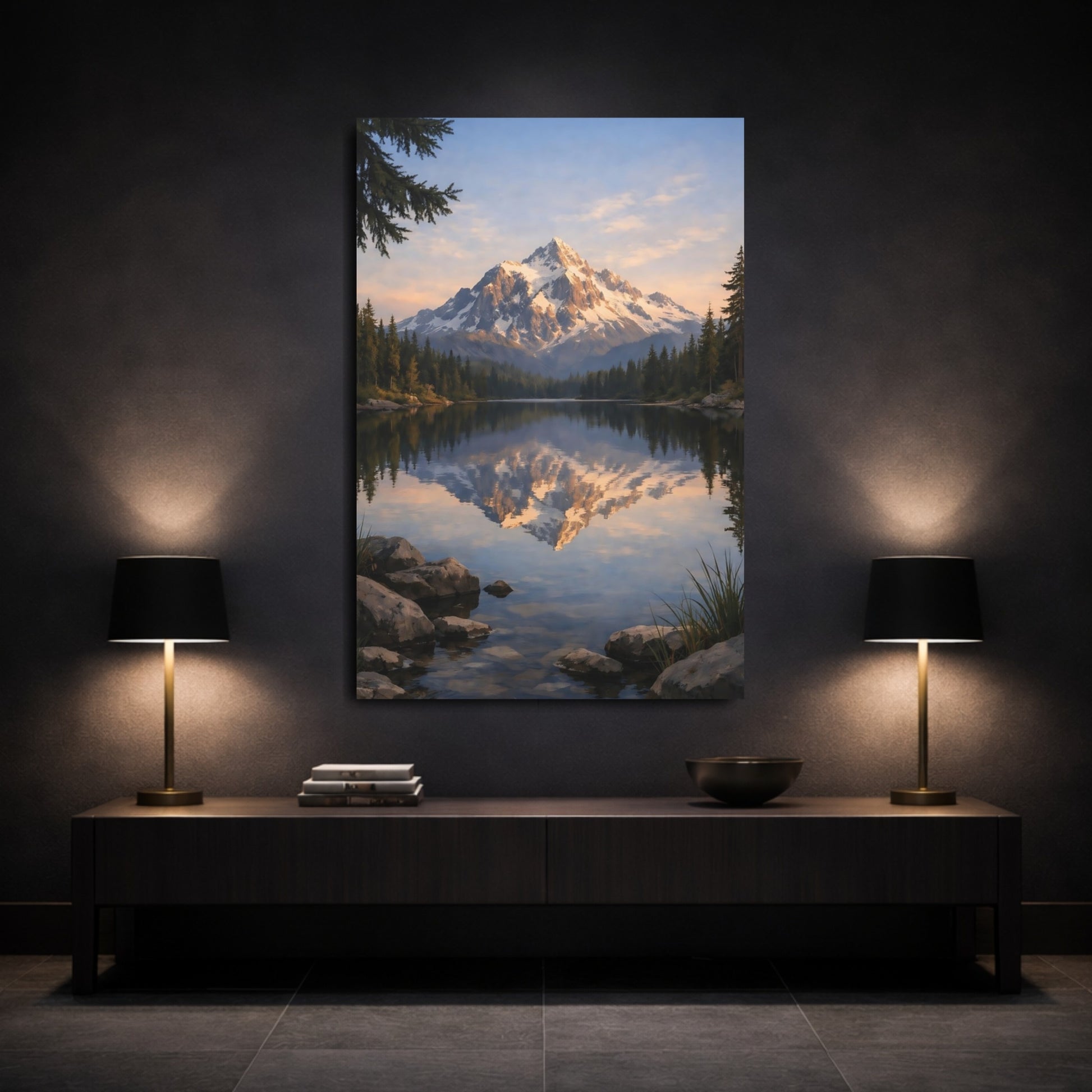 Nature Snow Mountain Snow Mountain Lake shown as front canvas room wall art