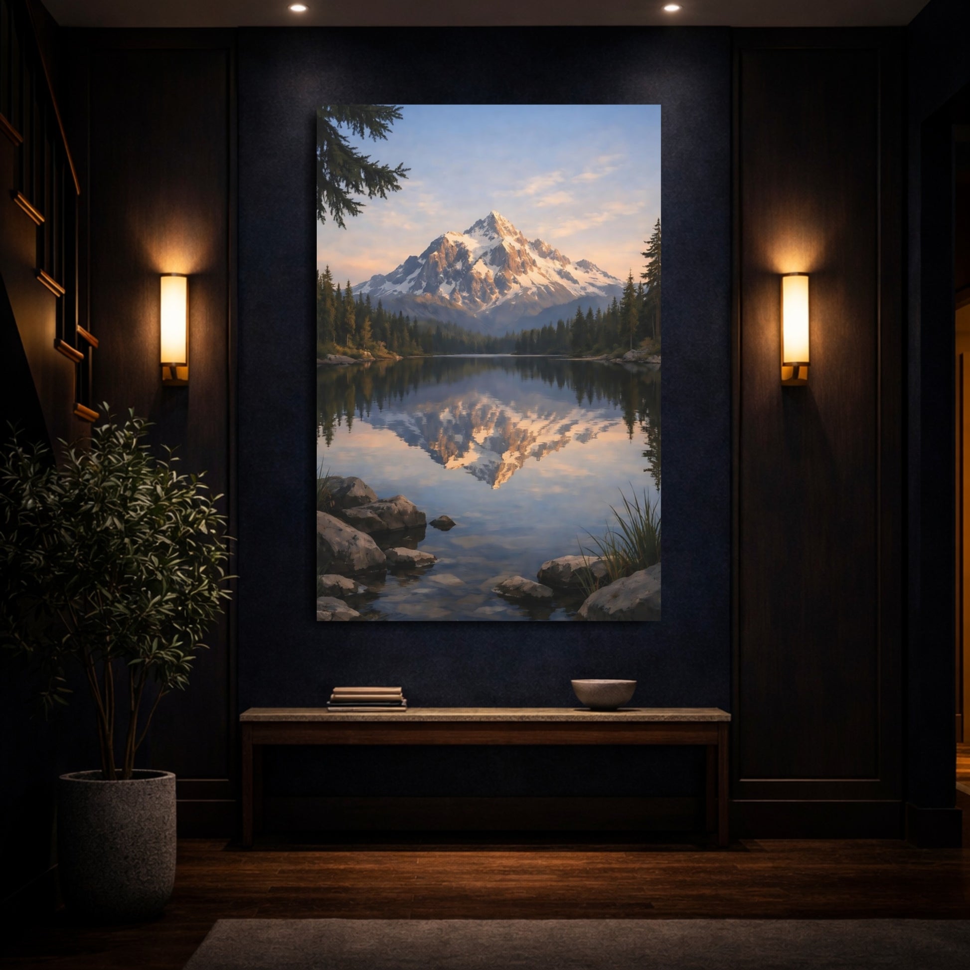 Nature Snow Mountain Snow Mountain Lake shown as front canvas room wall art
