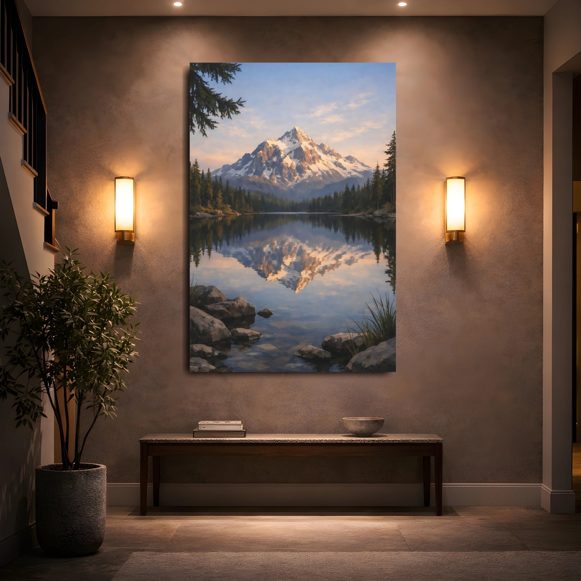 Nature Snow Mountain Snow Mountain Lake shown as front canvas room wall art