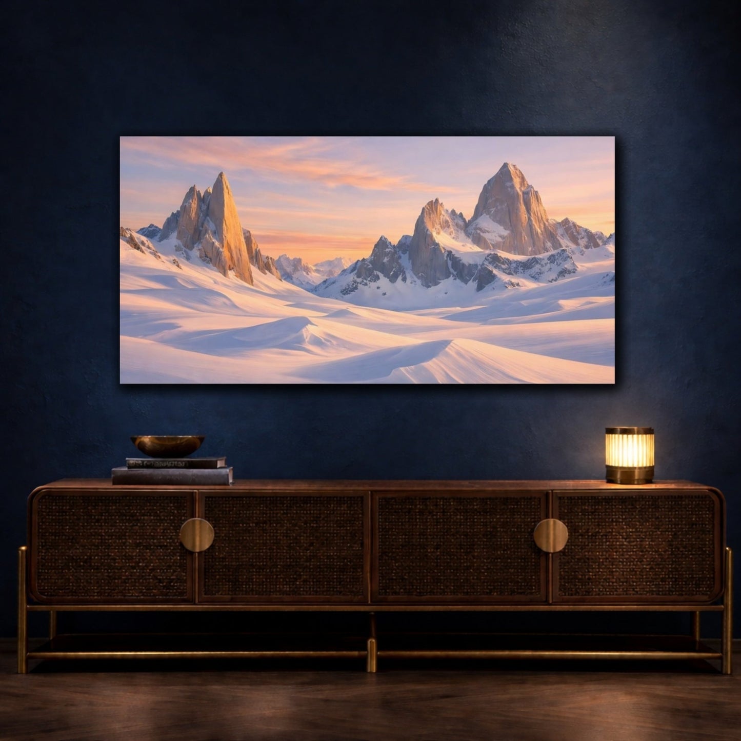 Nature Snow Mountains Snowy Sunset - Canvas Wall Art Print - YesArtYes