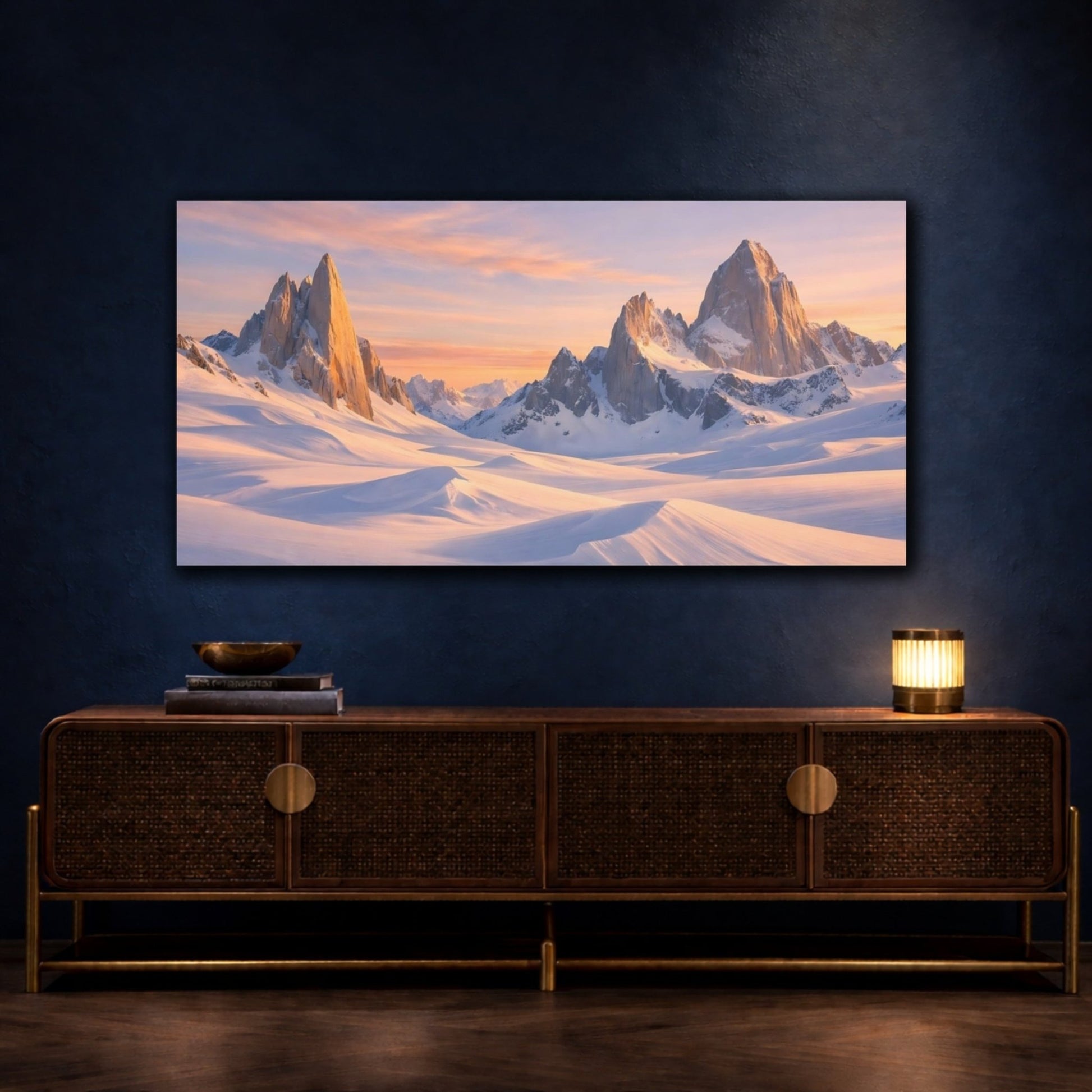Nature Snow Mountains Snowy Sunset - Canvas Wall Art Print - YesArtYes
