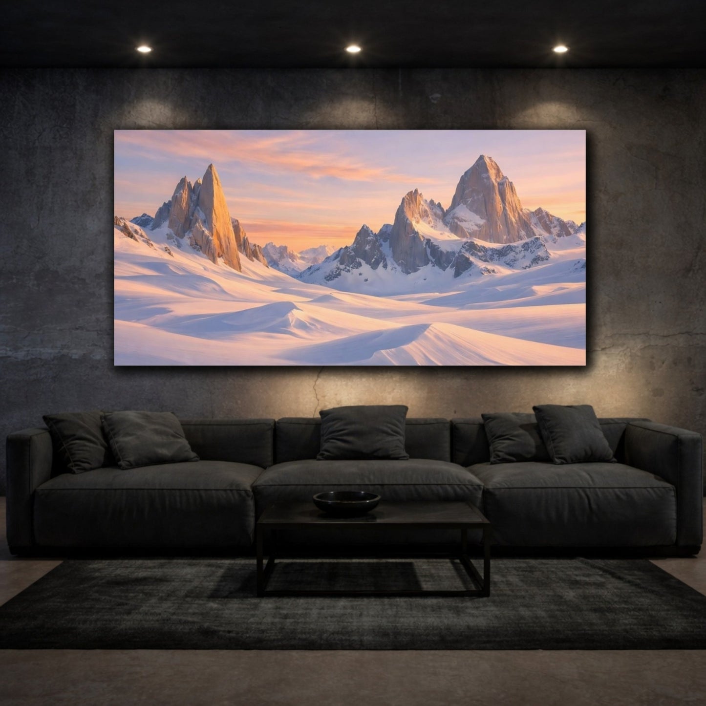 Nature Snow Mountains Snowy Sunset - Canvas Wall Art Print - YesArtYes