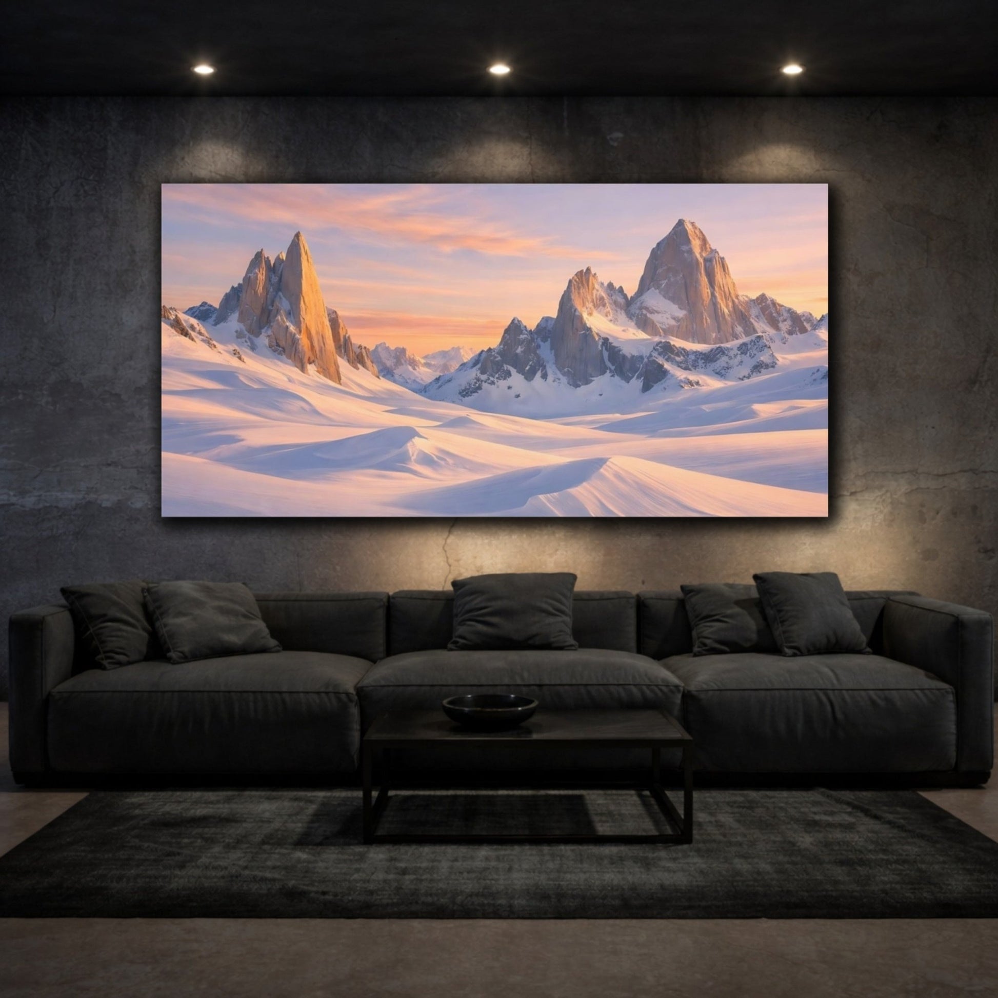Nature Snow Mountains Snowy Sunset - Canvas Wall Art Print - YesArtYes