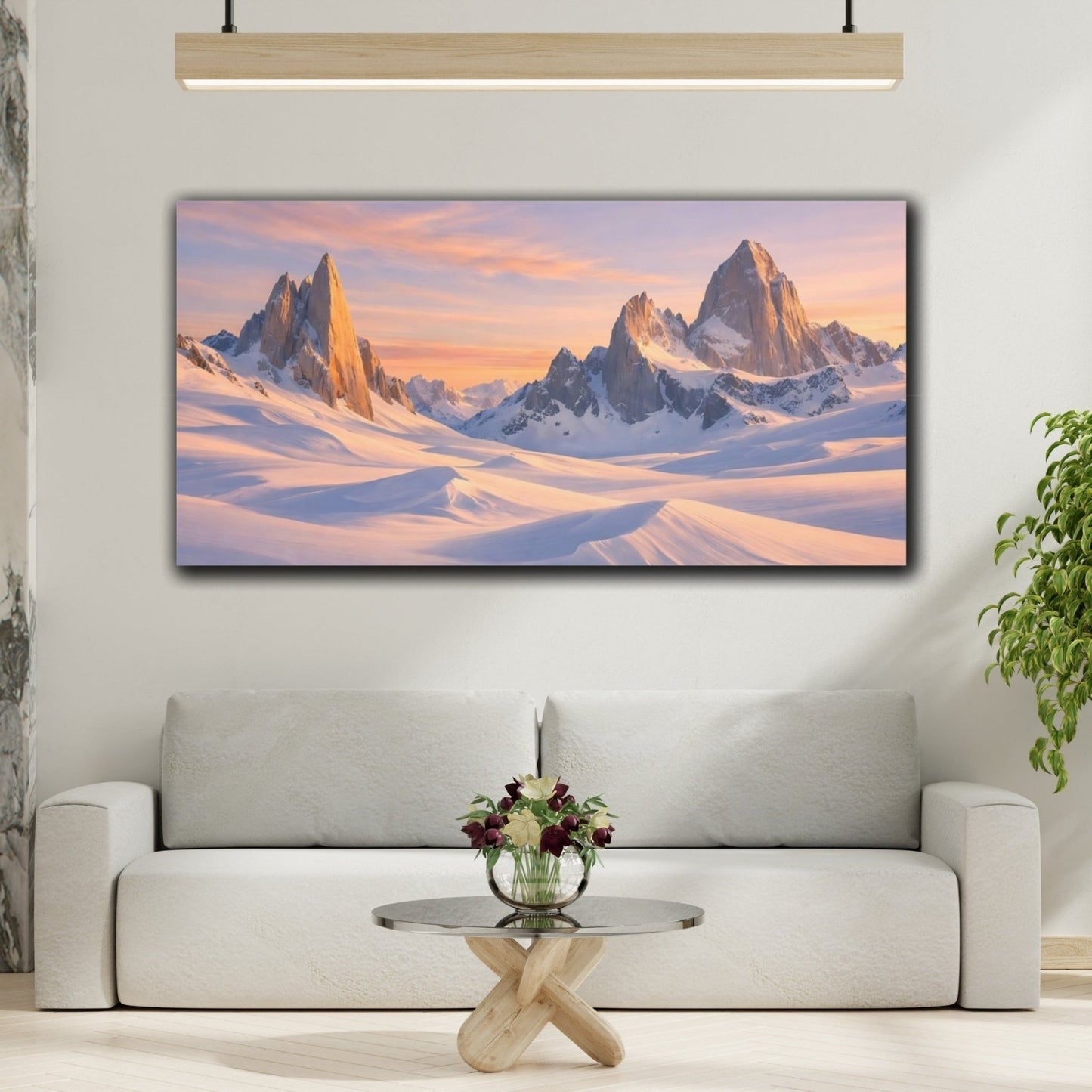 Nature Snow Mountains Snowy Sunset - Canvas Wall Art Print - YesArtYes