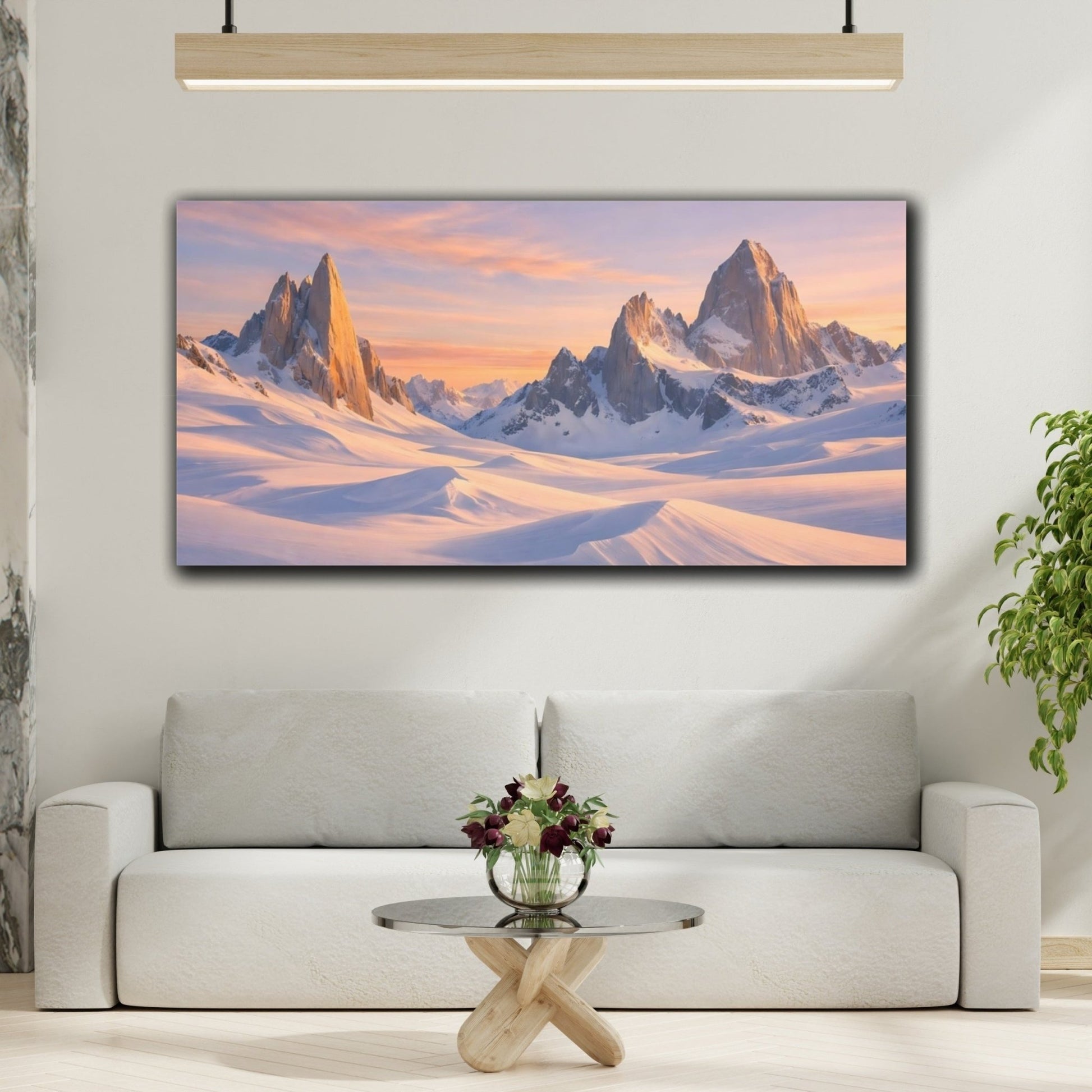 Nature Snow Mountains Snowy Sunset - Canvas Wall Art Print - YesArtYes