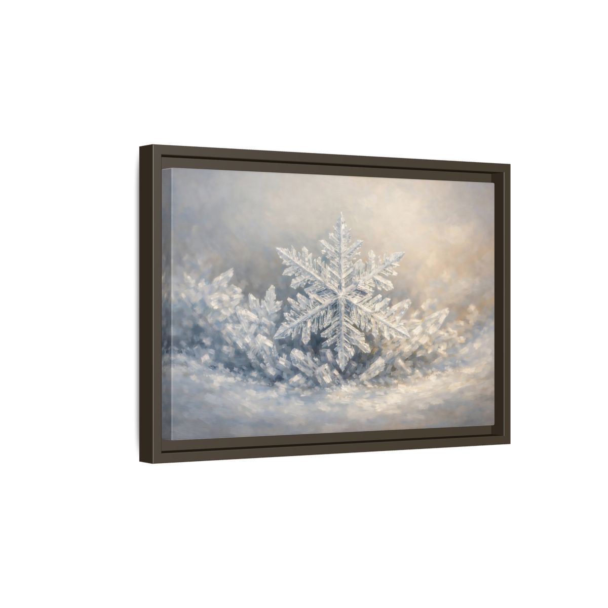 Side Mockup 5. Nature Snowflake White Snowflake shown as stretched canvas wall art