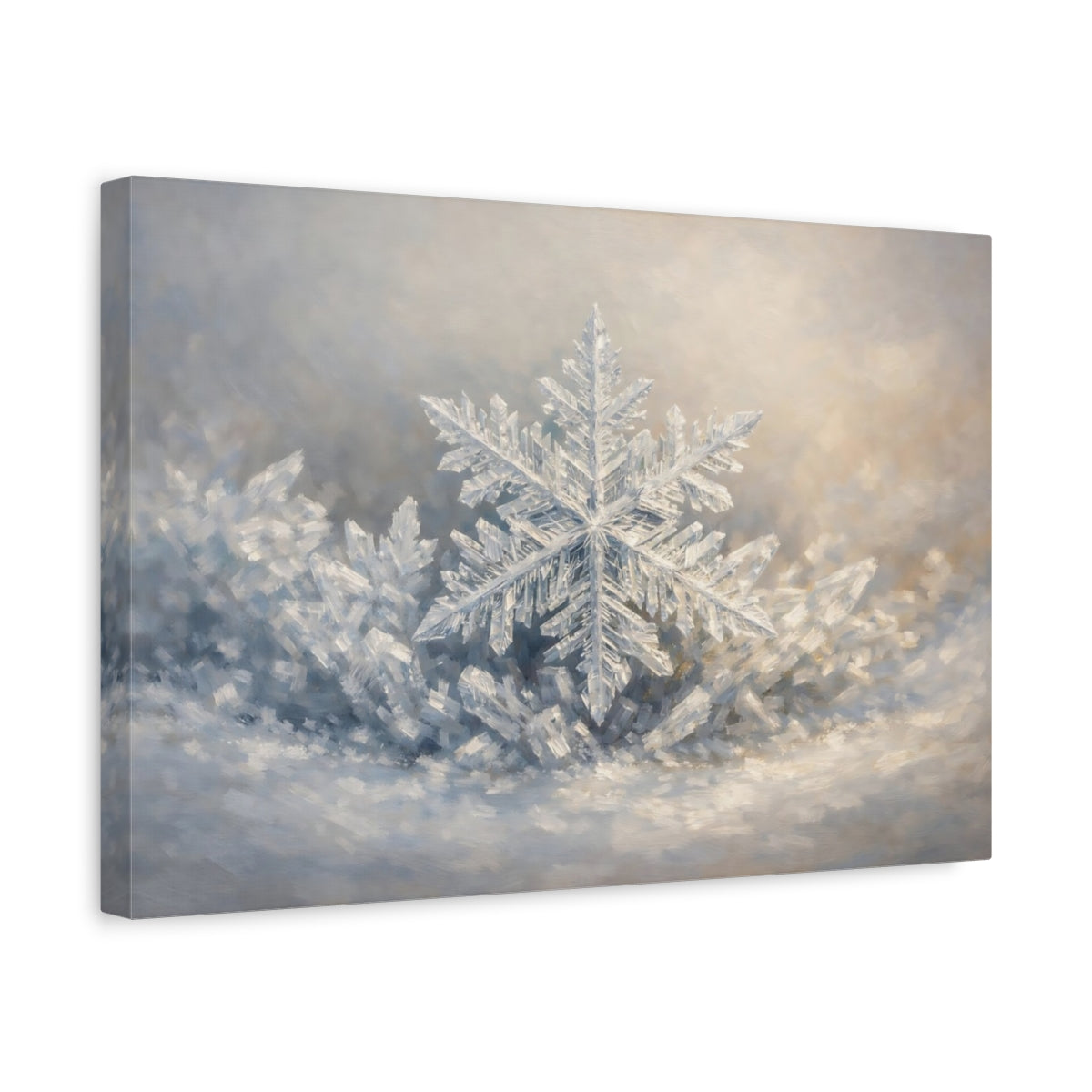 Side Mockup 4. Nature Snowflake Winter Snowflake shown as stretched canvas wall art