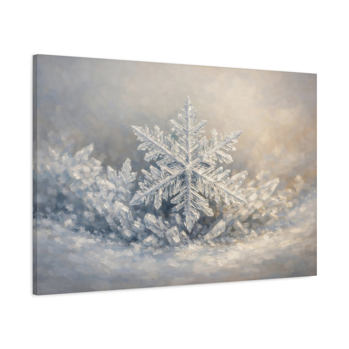 Side Mockup 1. Nature Snowflake Winter Snowflake shown as stretched canvas wall art
