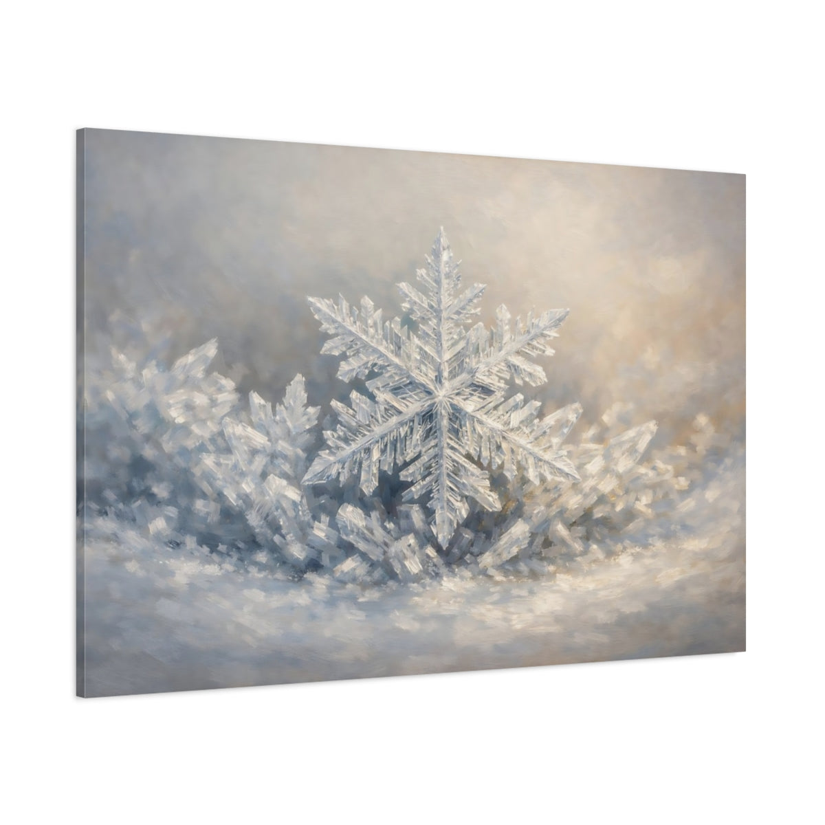 Main Mockup. Nature Snowflake Winter Snowflake shown as stretched canvas wall art