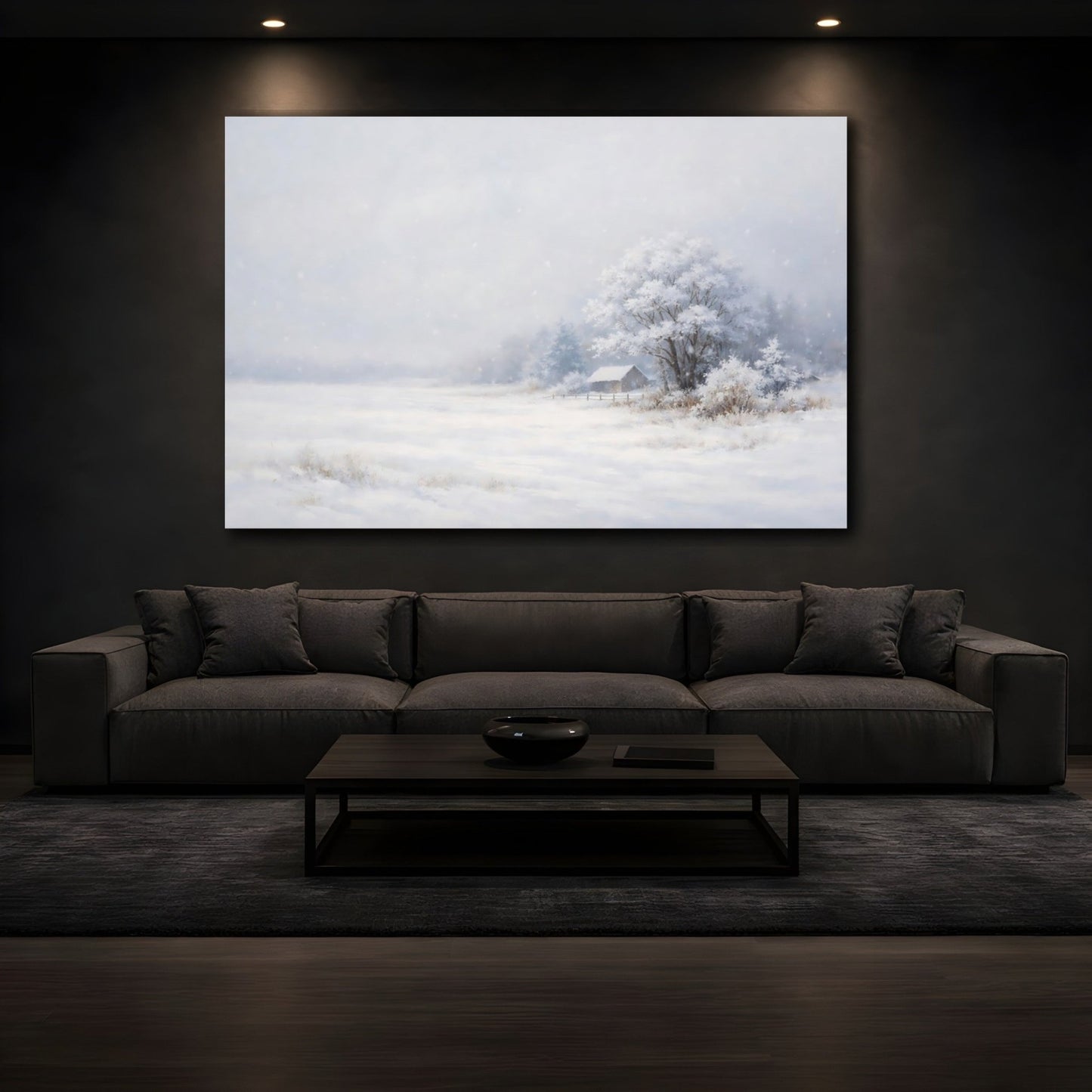 Nature Snowy Cabin White Winter - Canvas Wall Art Print - YesArtYes