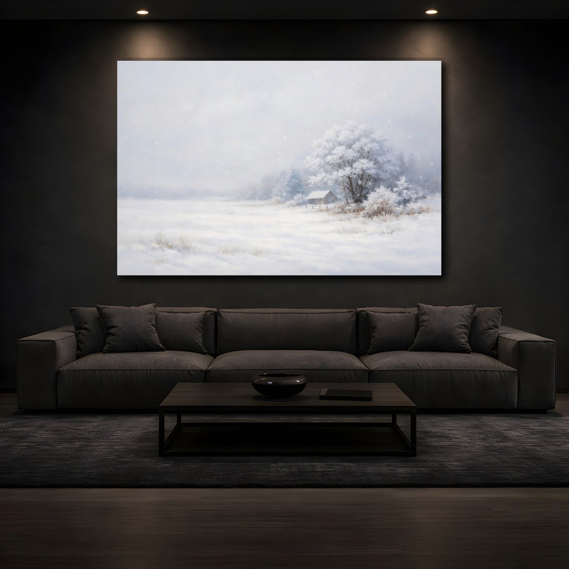 Nature Snowy Cabin White Winter - Canvas Wall Art Print - YesArtYes