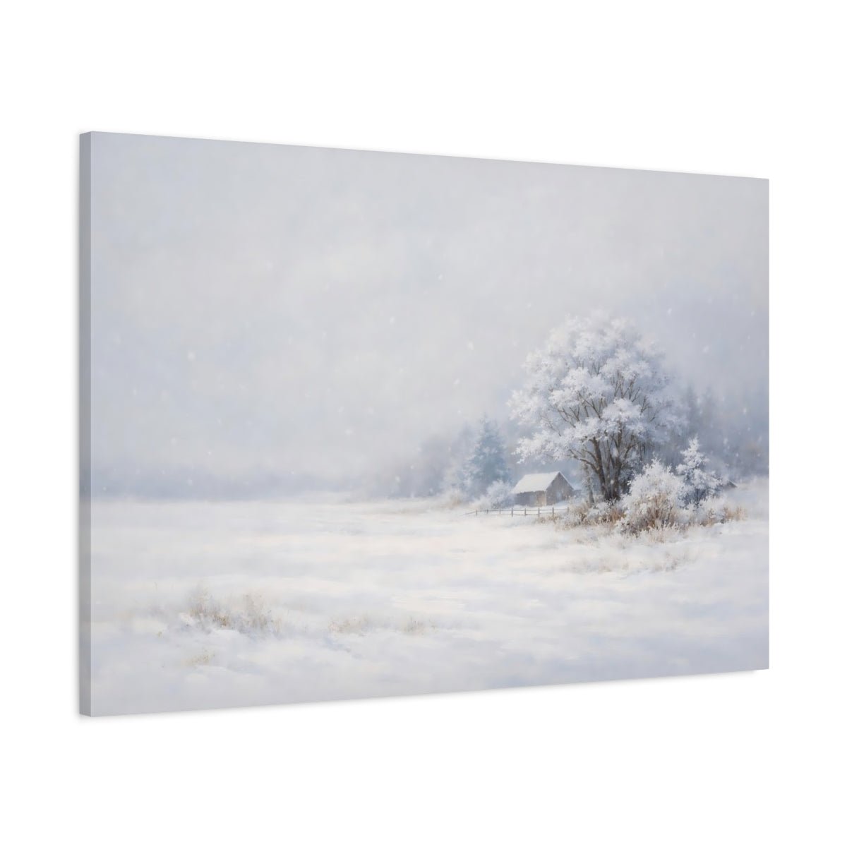 Nature Snowy Cabin White Winter - Canvas Wall Art Print - YesArtYes
