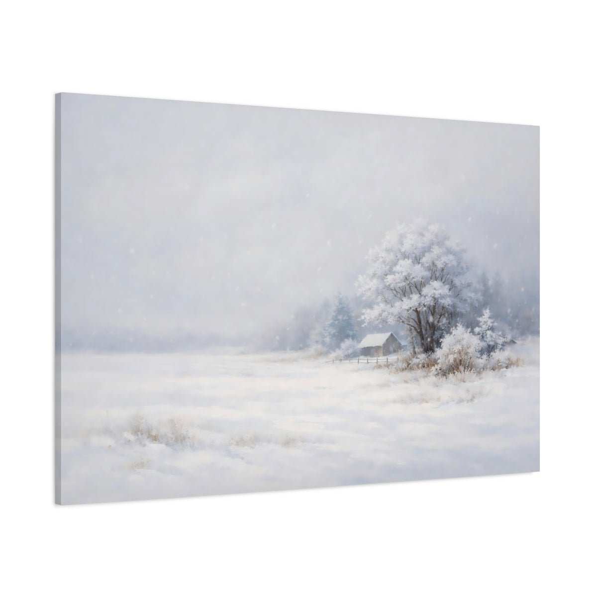 Nature Snowy Cabin White Winter - Canvas Wall Art Print - YesArtYes
