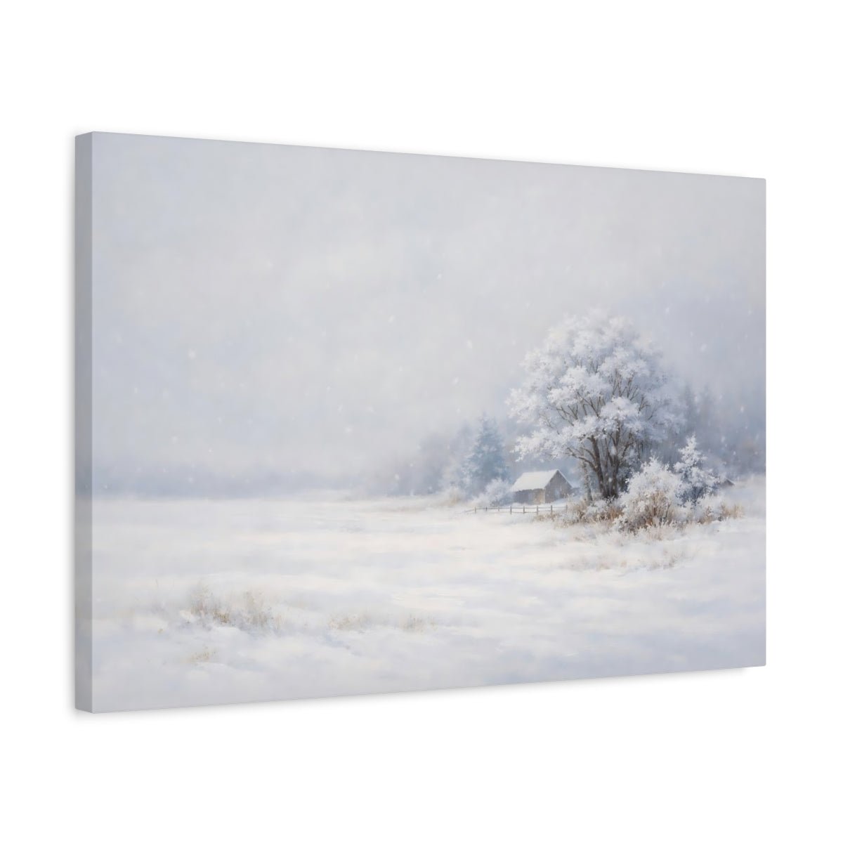 Nature Snowy Cabin White Winter - Canvas Wall Art Print - YesArtYes