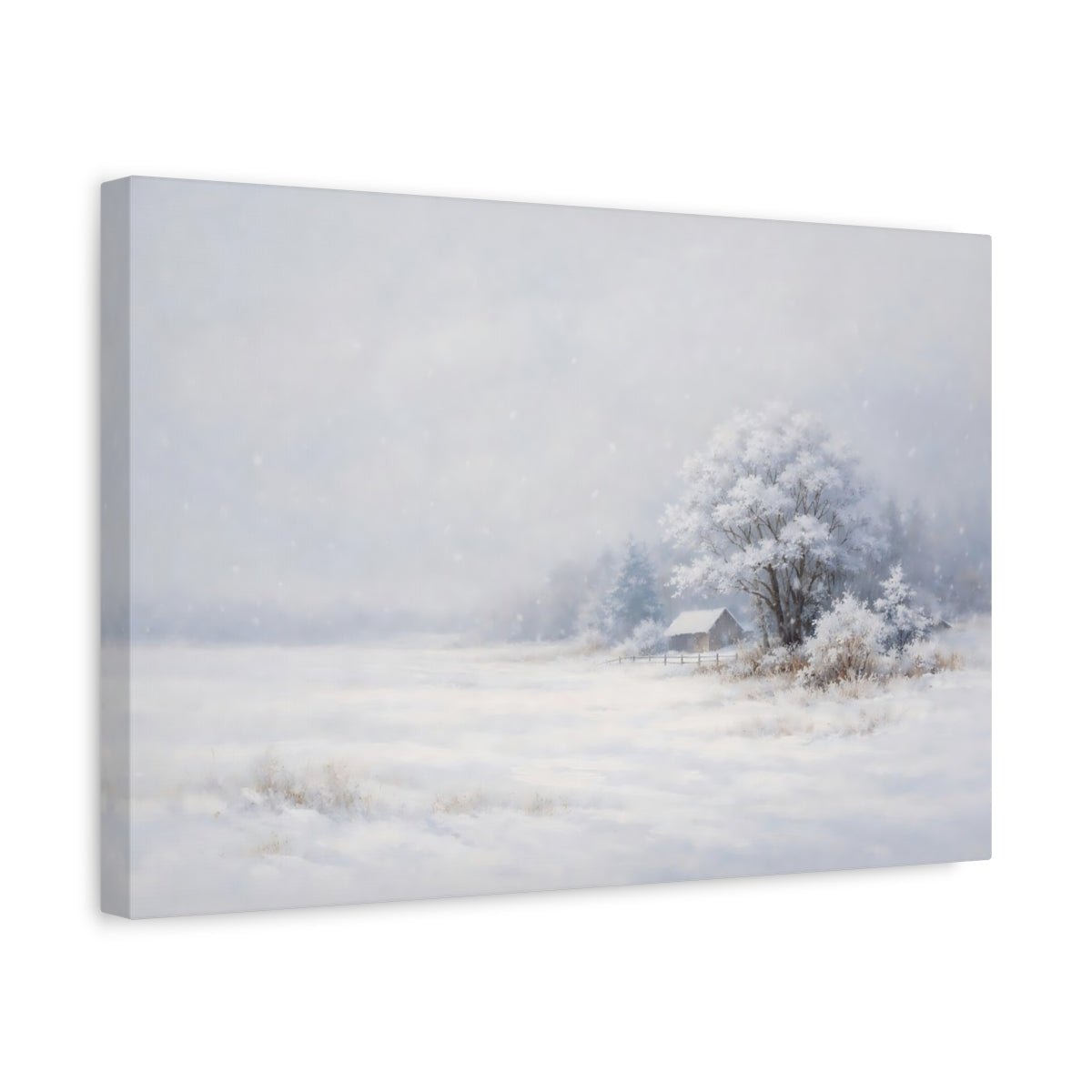 Nature Snowy Cabin White Winter - Canvas Wall Art Print - YesArtYes