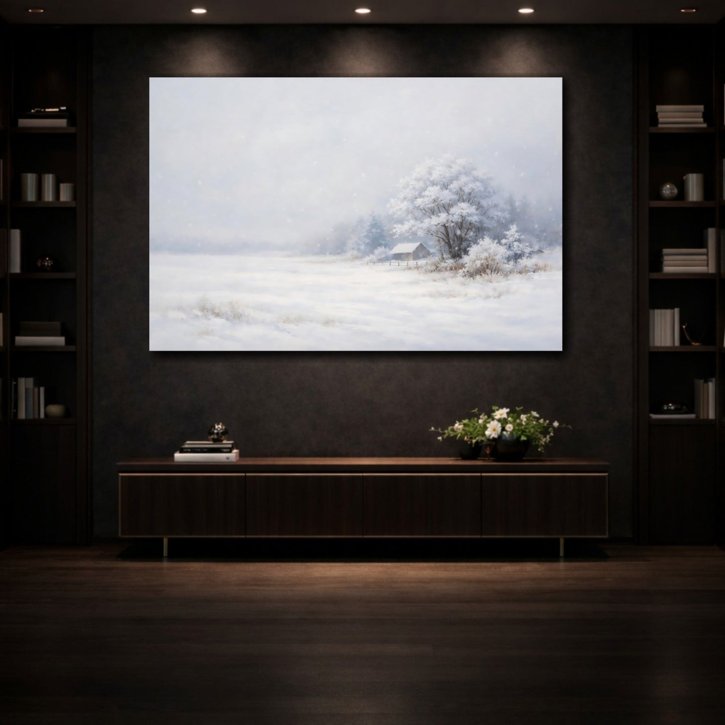Nature Snowy Cabin White Winter - Canvas Wall Art Print - YesArtYes