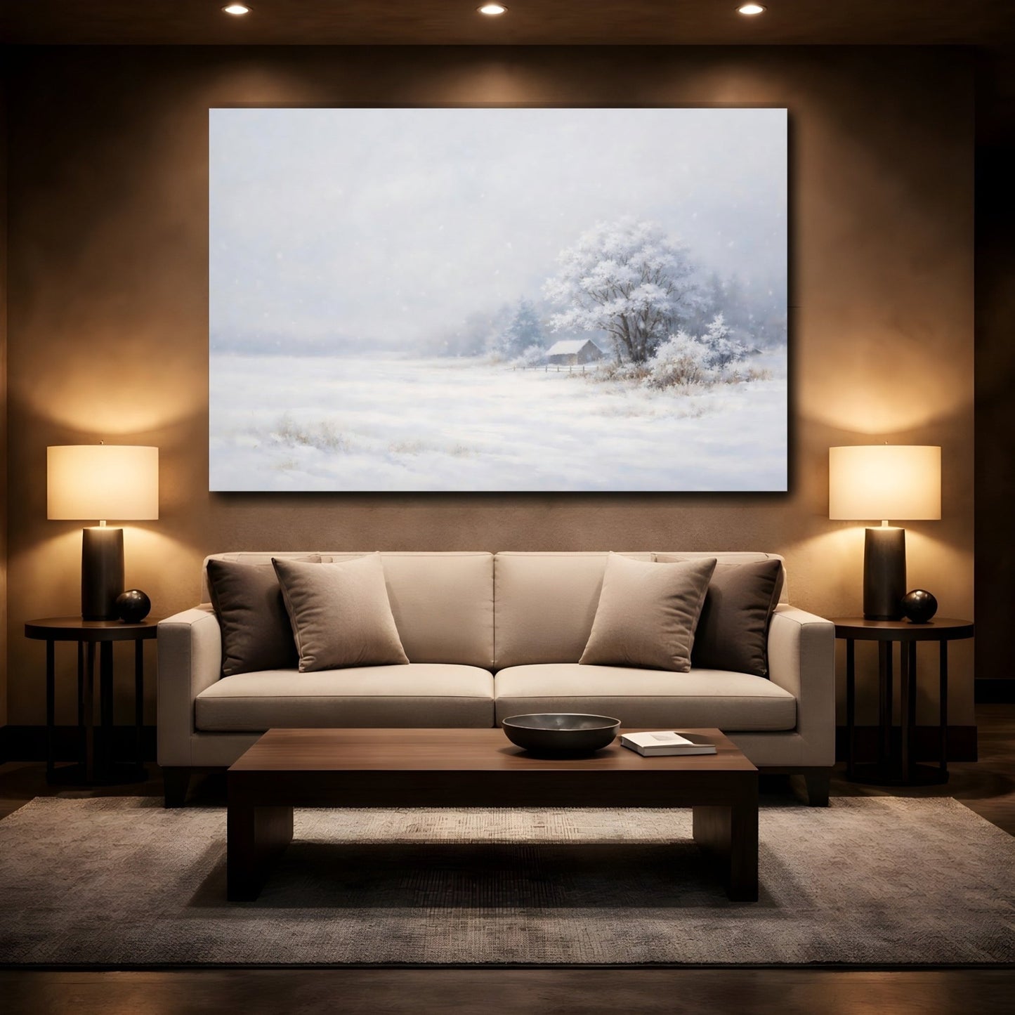 Nature Snowy Cabin White Winter - Canvas Wall Art Print - YesArtYes