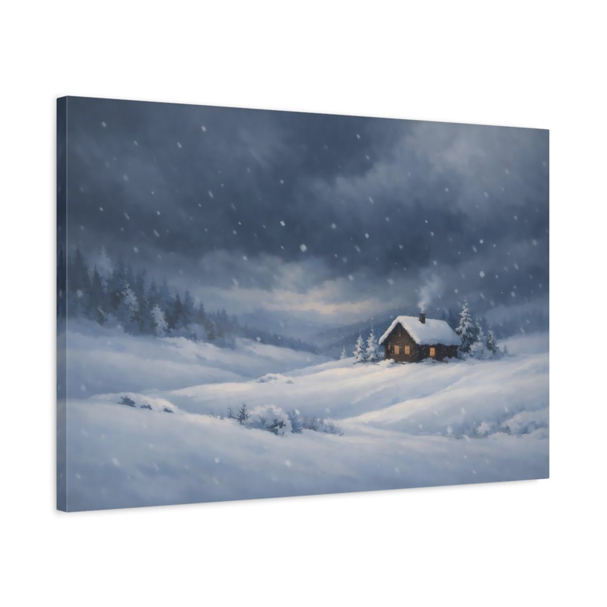 Nature Snowy Cabin Winter Landscape - Canvas Wall Art Print - YesArtYes