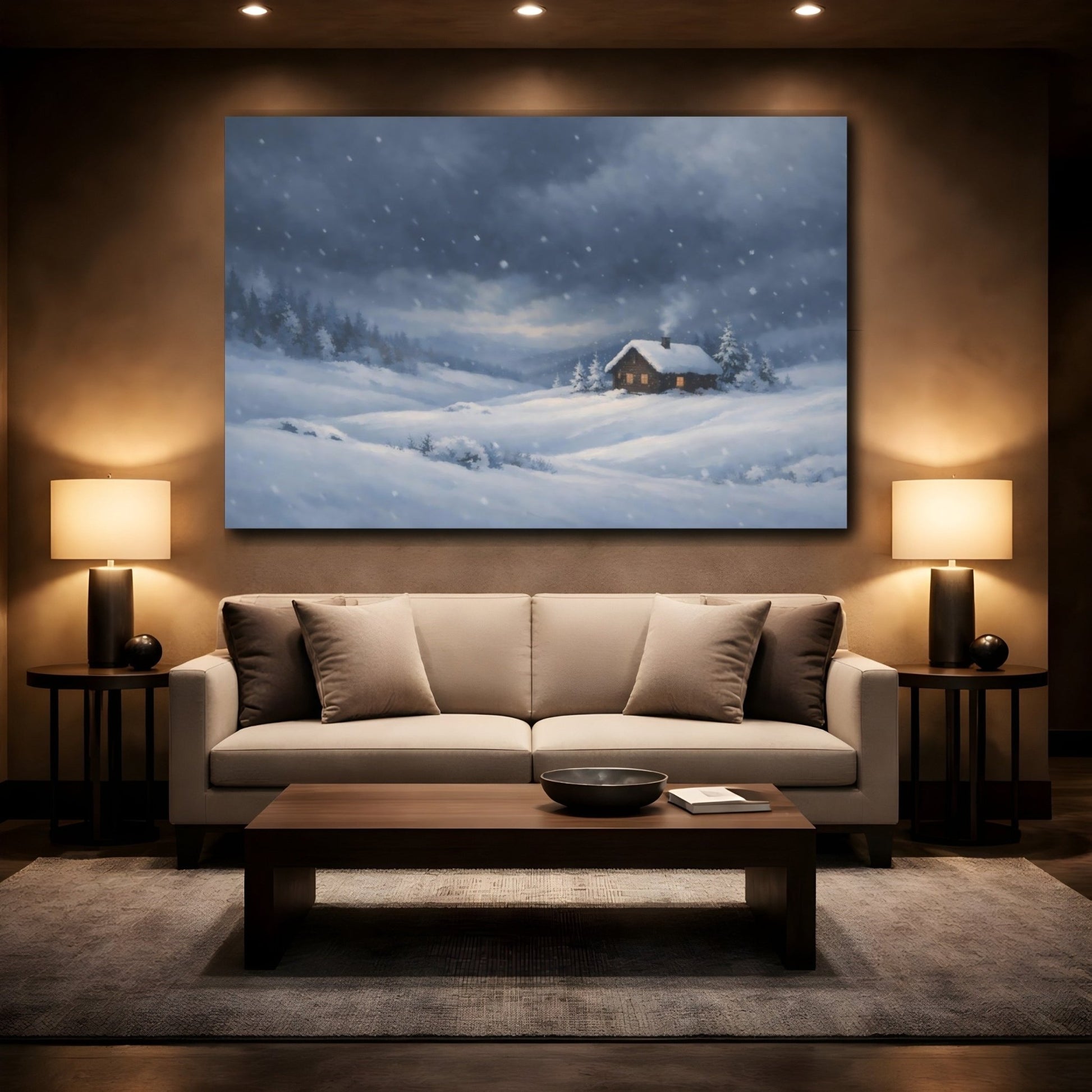 Nature Snowy Cabin Winter Landscape - Canvas Wall Art Print - YesArtYes