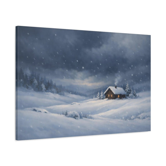 Nature Snowy Cabin Winter Landscape - Canvas Wall Art Print - YesArtYes